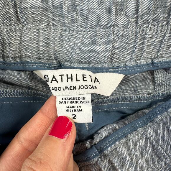 Athleta Pants Womens 2 Blue Cabo Linen Jogger Drawstring High Rise Breathable - Picture 4 of 12